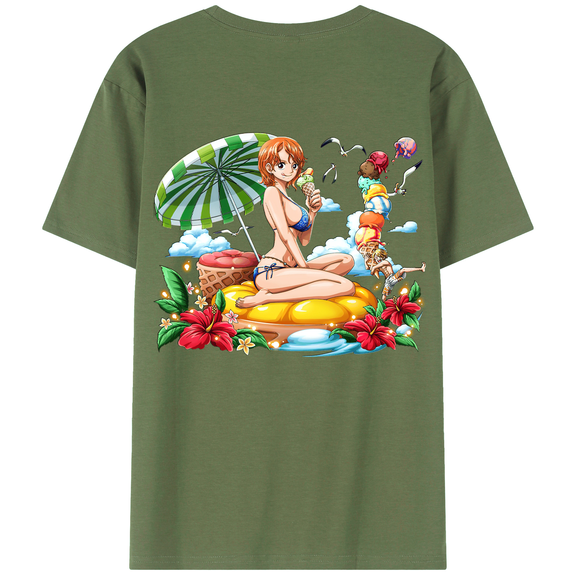 （画像用） ワンピース ナミ ONE PIECE Nami 綿100％ メンズ半袖Tシャツ（バックプリント） 通気性